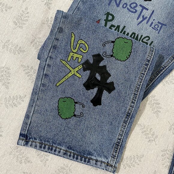 Chrome Hearts Cross Leather Embroidered Logo Jeans - Picture 4 of 8